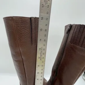 Talbots Womens 7AA Riding Boots Tall Brown Pebbled‎ Leather Gold Buckle Full Zip thumbnail 14