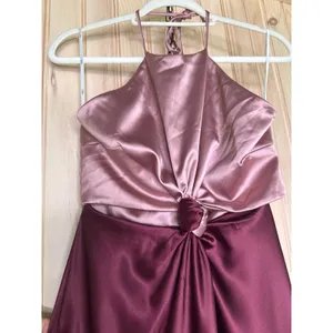 NWOT Lulus Icon Update Burgundy Color Block Knotted Halter Dress Holiday Small thumbnail 4