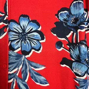 Zara Red Floral Button‎ Front Long Sleeves Midi Dress Medium thumbnail 6