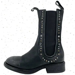 A.S.98 Studded Black Leather Boots Tall Chelsea Fall Boho Edgy Biker Fit Size 37 thumbnail 3