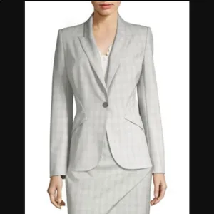 Elie Tahari Allegra Micro-Plaid One Button Jacket Blazer Gray Size 12 NWT thumbnail 2