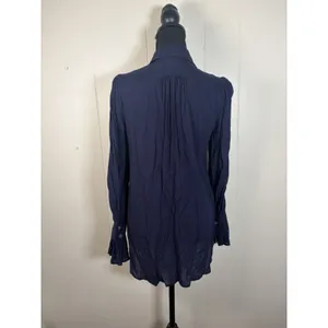 Maeve Anthropologie Womens 2 Navy Blue Button Front Tunic Blouse thumbnail 2