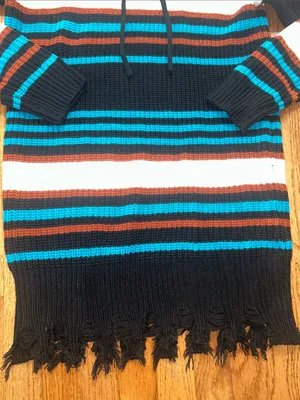 Women’s Almost Famous Bohemian Hooded Fringe Sweater Dress - Stripes Large NEW thumbnail 5