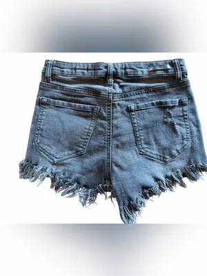 RISEN Black Distressed High Rise Denim Shorts Size S Raw Hem thumbnail 2