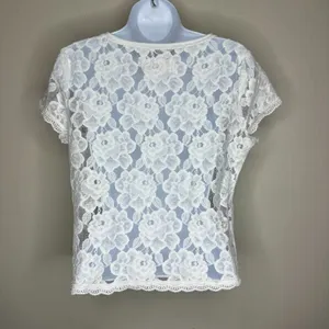 Abercrombie & Fitch Y2K Womens Lace Sheer Top Short Sleeve White Size Small thumbnail 4