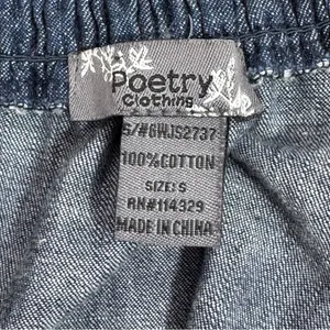 Poetry‎ Boho Smocked Strapless Wide Leg Chambray Jumpsuit Denim Blue Small thumbnail 11