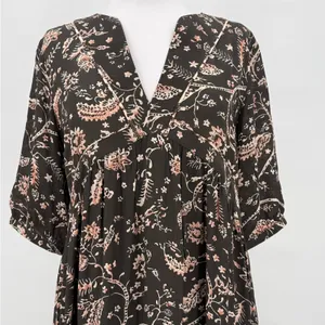 ba&sh Cherry Midi Shift Dress Babydoll V-Neckline Brown Floral Women’s US 6 thumbnail 4