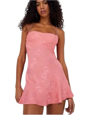 For Love & Lemons Dress Gabrielle Mini Pink Damask Women’s Size Large thumbnail 1