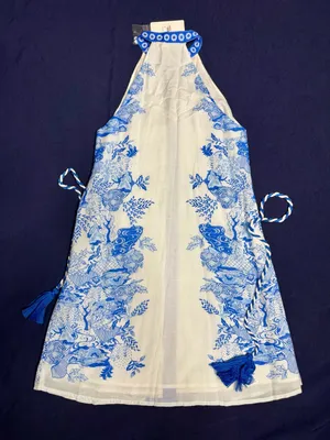 Anna Cate Blue White Halter Mini Dress Tassel Belt Extra Small NWT thumbnail 2
