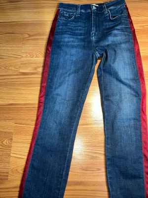 7 For All Mankind Dark Blue Skinny Jeans with Red Side Stripe thumbnail 1