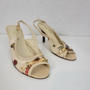 Massimo Baldi Womens Sandals Size 6.5 Cream Floral Open Toe Slingback Heels thumbnail 3