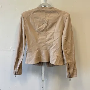 Zara Basic Nude Beige Faux Leather Collarless Zip Up‎ Jacket 3046/031/644 Sm thumbnail 2