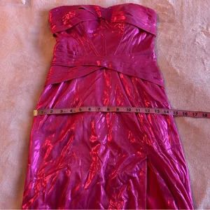 NWOT metallic pink strapless prom dress ruched front slit size 0 thumbnail 9