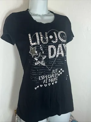 Liu Jo Black Graphic Tee with White Star & Text Design small thumbnail 2