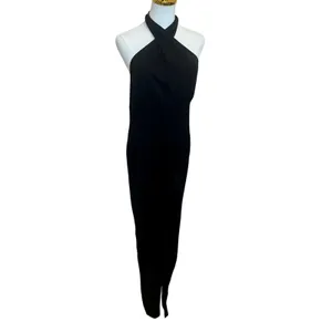 IRO Black Halter Gown XS Cocktail Ruched Maxi Dress Plunging Bodycon $365 FLAW thumbnail 8