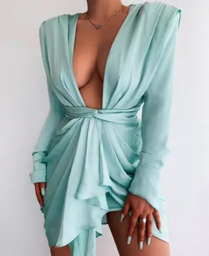 House Of CB PASCALE aqua drape mini dress. thumbnail 1