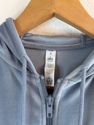 Alo Yoga Velour Glimmer Full Zip Hoodie Steel Blue thumbnail 5