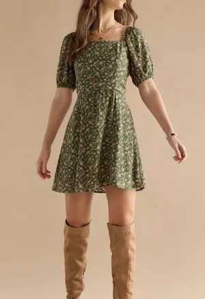 Francesca’s Floral Green Dress thumbnail 2