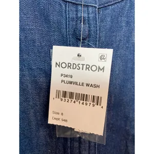 New Madewell Denim Puff Sleeve Band Collar Shirt Coastal Blue Size 8 thumbnail 2