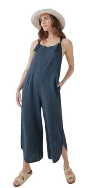 Pact Coastal Double Gauze Jumpsuit Women Medium Blue Organic Cotton Tie Strap thumbnail 1
