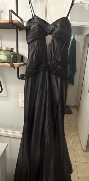 Dave &Johnny Elegant Black Satin Evening Gown with Draped Waist thumbnail 1