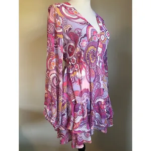 VICI Pink Purple‎ Paisley Back Tie Mini Dress Small Y2K fairy retro boho whimsi thumbnail 4