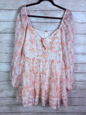 Altar’d State Peach Floral Long Sleeve Mini Dress thumbnail 1