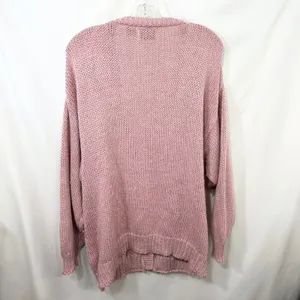 VTG Plus Size 20W Sweater Pink‎ Hand Knit Heart Fringe Cardigan Cottagecore 774 thumbnail 3