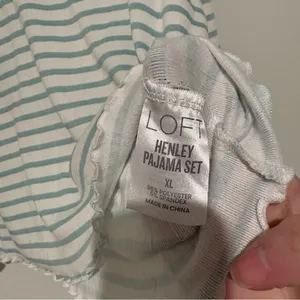 Loft Henley‎ striped pointelle pajama top green white size XL thumbnail 5