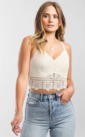 Willow & Root Crochet Full Coverage Bralette Natural Size Large Boho V-Neck thumbnail 1