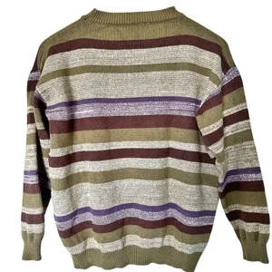 VTG Emmiol Womans Striped Crew Neck Knit Sweater‎ Small Pistachio Green Purple thumbnail 2