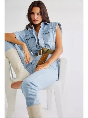Free People We The Free Marci coveralls Denim Jumpsuit in Clear Skies Size Large thumbnail 13