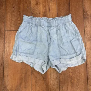 Aerie Womens S Lyocell Paperbag Waist Blue Chambray Shorts Casual Summer Elastic thumbnail 2