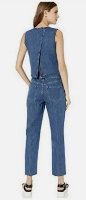 ELLA MOSS Denim Sleeveless Jumpsuit Size 27 Blue Jean Open Back Tapered‎ Raw Hem thumbnail 1