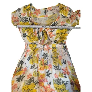 Free People Part Time Lover Floral Tie Front Mini‎ Dress Sz 4 yellow gray thumbnail 7
