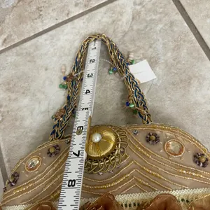 CEM NWT Beaded Evening Bag Purse Taupe Gold‎ Floral Embellished Clutch UNIQUE thumbnail 9