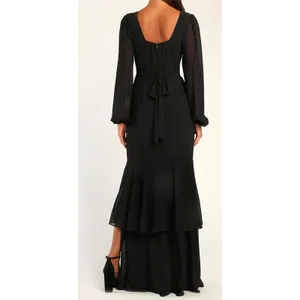 NWT Lulus Size XS Tier Elegance Black Long Sleeve Tiered Maxi Dress Formal Glam thumbnail 2