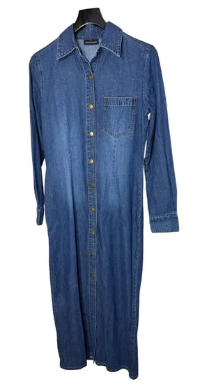 Moda International Denim Maxi Dress Womens Small Blue Button Front Long Sleeve thumbnail 1