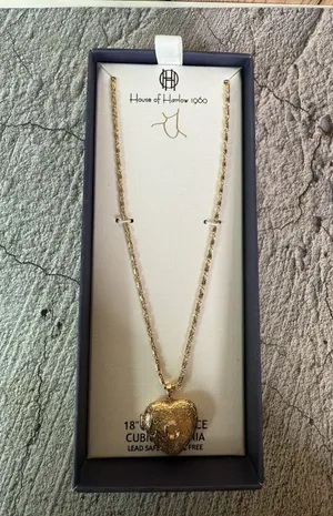 NIB House Of Harlow Cubic Zirconia Heart Locket "C" Initial Pendant Necklace thumbnail 1