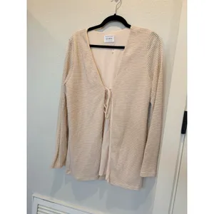 Sabo Skirt Emel Cream Waffle Knit Tie Front Long Sleeve Cardigan Top M thumbnail 4