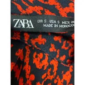 ZARA Red Black Leopard Print Ruffle Mock Neck Long Sleeves Mini A-Line Dress S thumbnail 3