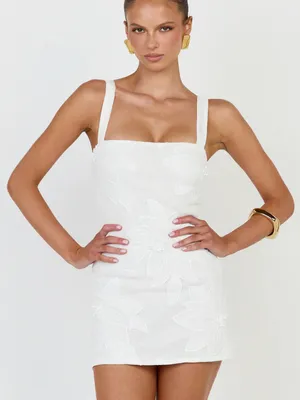 Showpo White Square Neck Floral Applique Mini Dress thumbnail 1