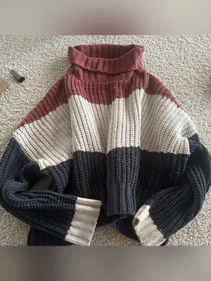 POL clothing Sweater soft cozy turtleneck colorblock cable knitting oversized S thumbnail 2