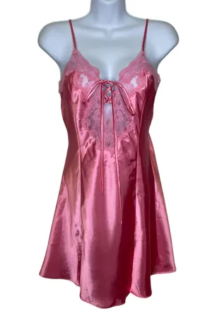 Vintage Frederick’s Of Hollywood Nightie Slip Chemise Rose Pink Lace Detail Sm thumbnail 1