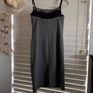Zara gray lace trim midi slip dress minimalist quiet luxury size L thumbnail 3