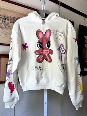 SKIMS Rare Happy Bunny Cotton Fleece Hoodie Marble XS NWT thumbnail 2