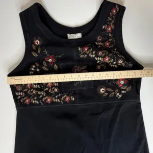 White Stag VTG Black Sleeveless Floral Embroidered Midi Jumper Dress Medium Boho thumbnail 8