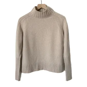 360Cashmere Allison Mock Neck Sweater 100% Cashmere Beige Ribbed Trim Medium thumbnail 2