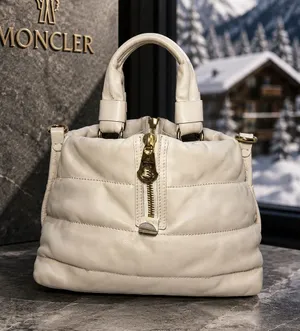 Moncler Amandine Borsa White Leather Puffer Satchel thumbnail 1