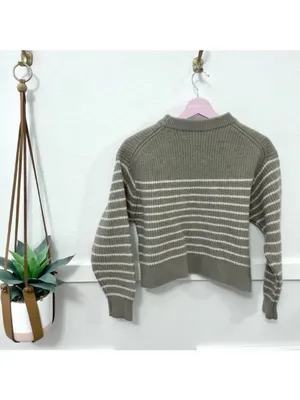 Aritzia Wilfred Maria Merino Wool Pullover Crewneck Striped Sweater Size M thumbnail 6
